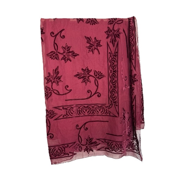 Salvatore Ferragamo Burgundy Sheer Velvet Square Scarf 43” x 47” Silk Blend - Picture 5 of 13